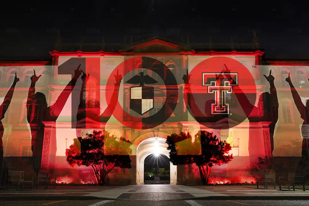 Texas tech university building projection mapping 100 centennial celebration red raiders colors